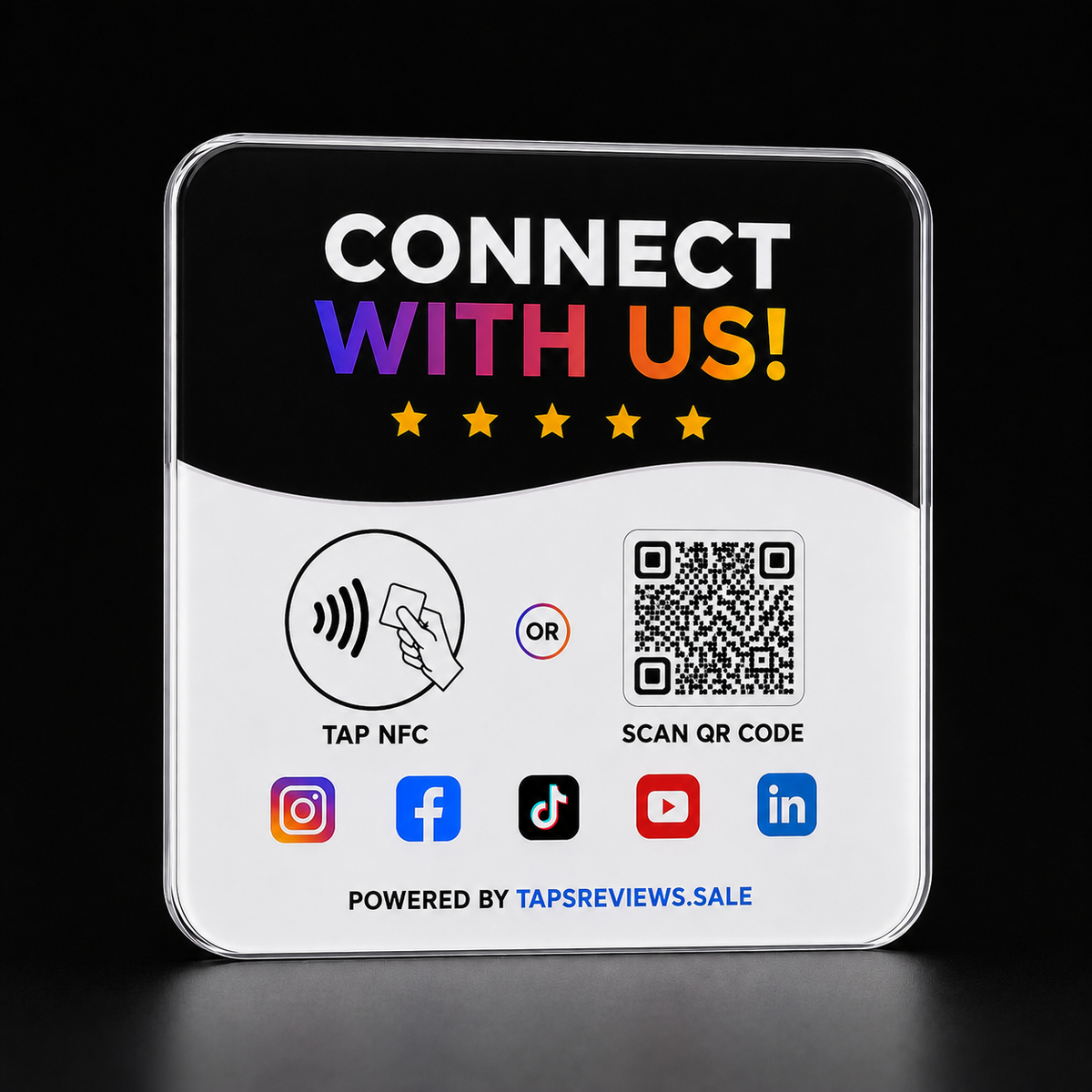 NFC business plaque with adhesive back, tap or scan QR to connect