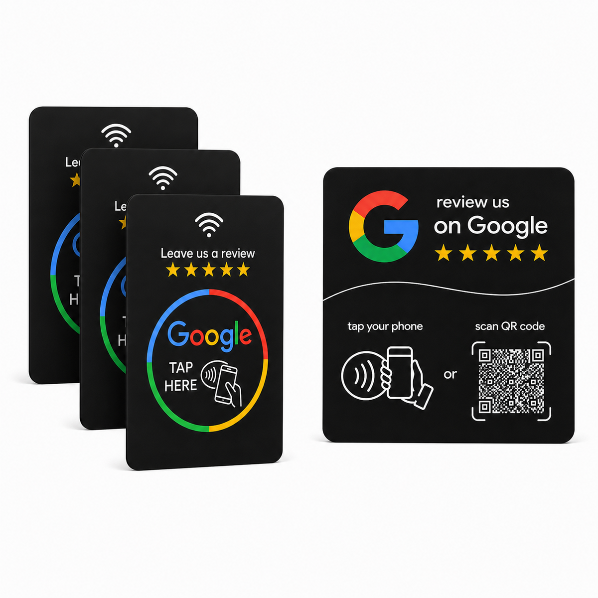 Starter Pack — 3 Black NFC Review Cards + 1 Black Review Stand