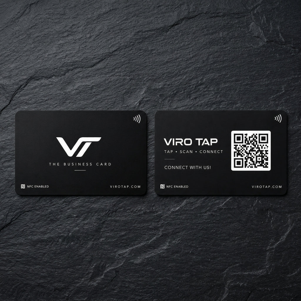 Black Viro Tap NFC digital business card, front and back