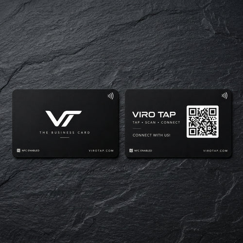Black Viro Tap NFC digital business card, front and back