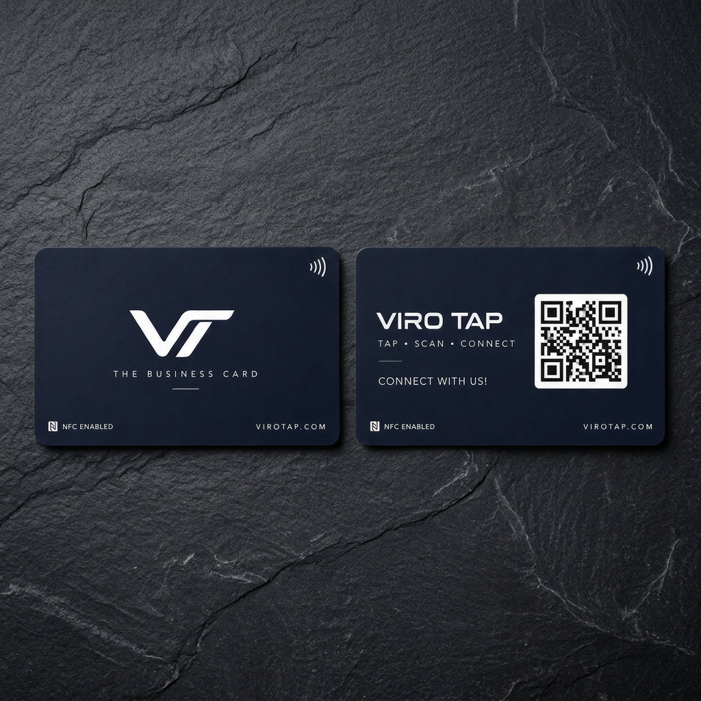 Navy Viro Tap NFC digital business card, front and back